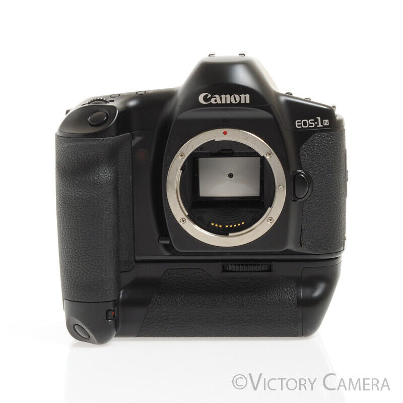Canon EOS-1N Black Autofocus 35mm FILM SLR w/ E1 Battery Grip -Nice- - Victory Camera