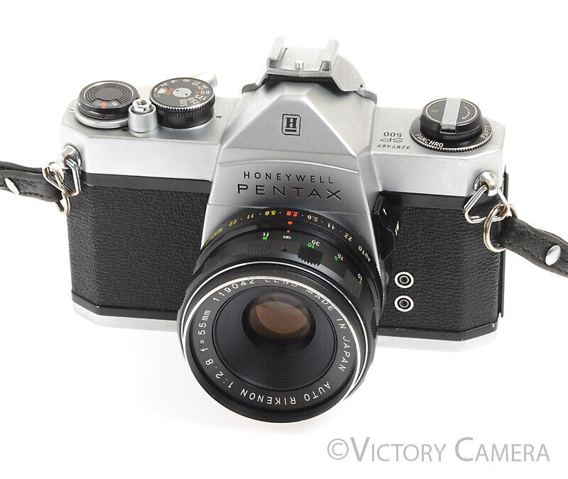 Pentax Spotmatic SP 500 Chrome 35mm SLR Camera w/ 55mm f2.8 M42 Lens -No Meter-