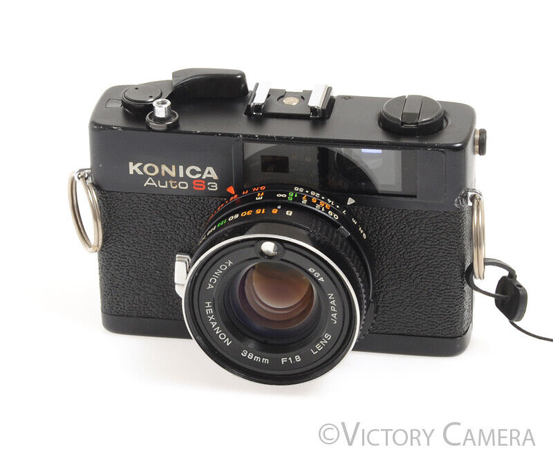 Konica Auto S3 Black 35mm Film Point-and-Shoot Camera w/ 38mm f1.8 Lens -As-Is-