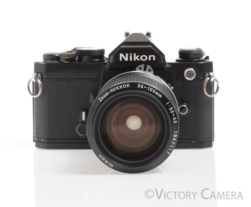 Nikon FM Black 35mm Camera w/ 35-105mm f3.5 Zoom Lens -New Seals-
