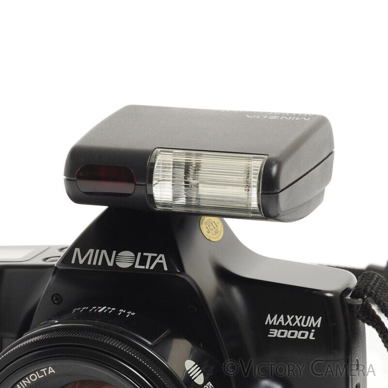 Minolta Maxxum 3000i AF 35mm Film Camera w/ 50mm f1.7 Prime Lens + Flash - Victory Camera
