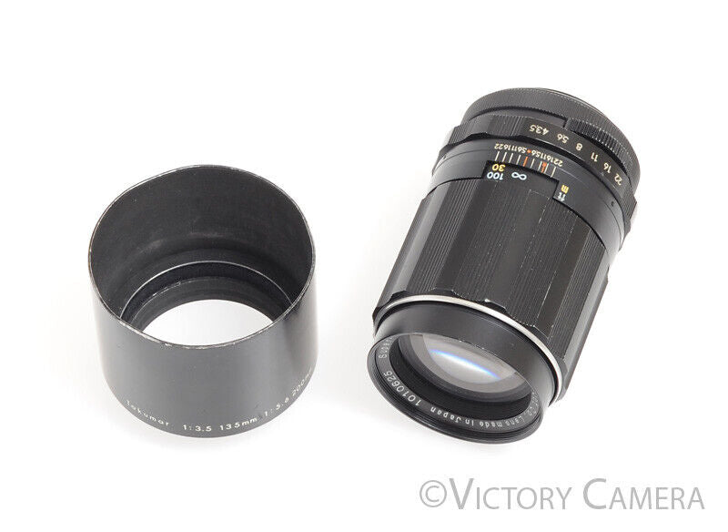 Pentax Super-Takumar 135mm f3.5 m42 Screw Mount Lens w/ Hood -Clean- - Victory Camera