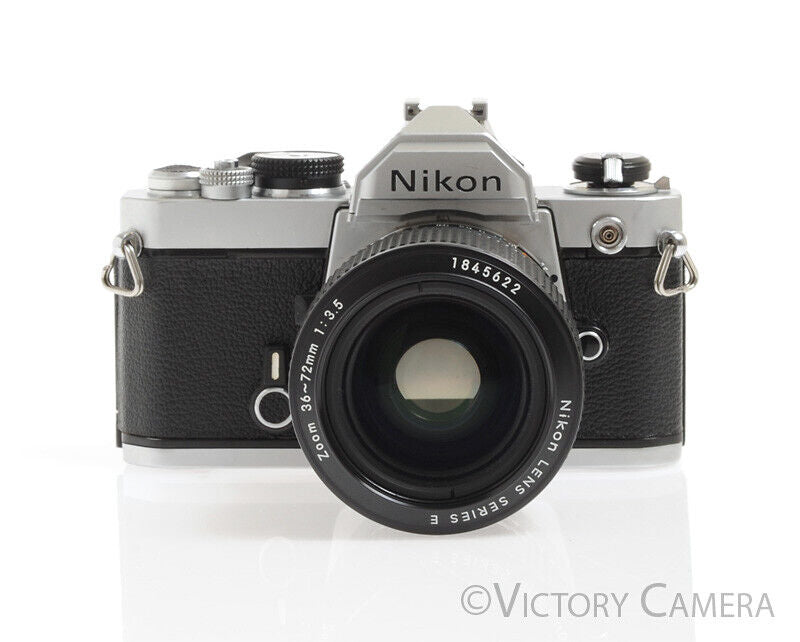 Nikon FM Early Version Chrome 35mm SLR Camera w/ 36-72mm F3.5 Lens -New Seals-