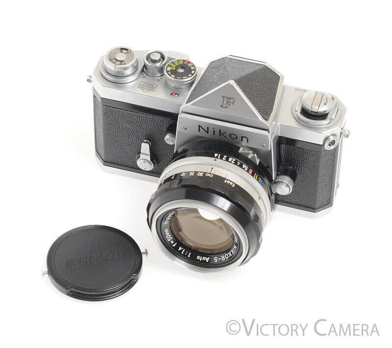 Early 1960/61 64xxx Nikon F w/ 50mm f1.4 Lens, Eye Level Finder -New Seals- [EXC+] - Victory Camera