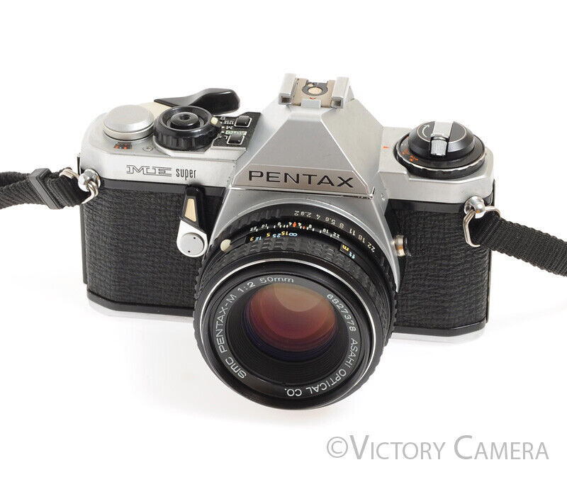 Pentax ME Super Chrome 35mm SLR Camera w/ 50mm f2 Prime Lens -New Seals-