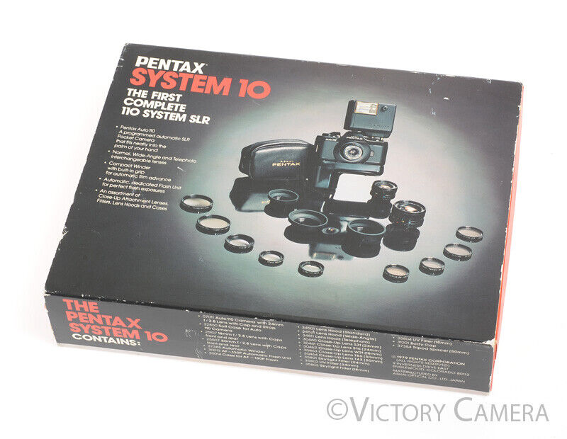 Pentax Asahi Auto 110 SLR Camera w/ Flash, 3 Lenses, &amp; Filters -In Box, Cool-