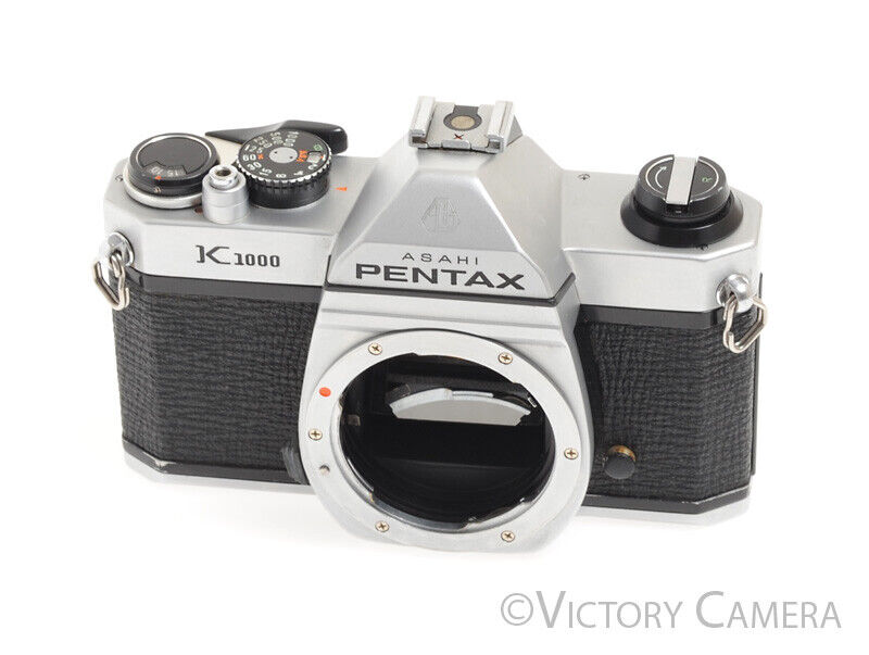 Pentax K1000 Chrome 35mm Film SLR Camera Body -New Seals, No Meter-