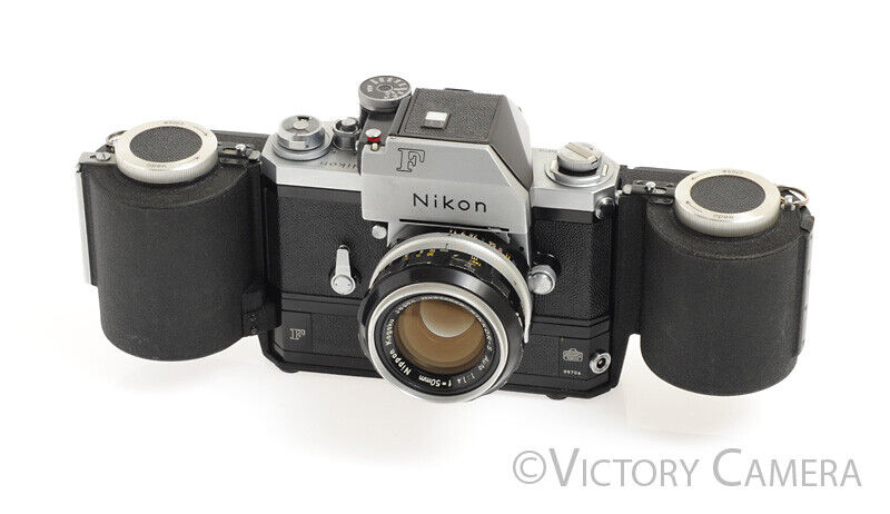 Nikon F Chrome 35mm Camera w/ Rare 250 Exp. MF-1 Mag, 50mm f1.4 -Display Only- - Victory Camera
