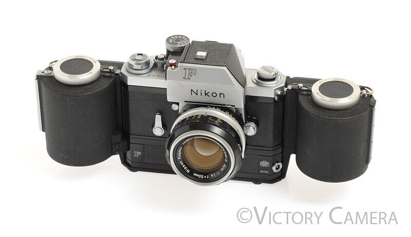 Nikon F Chrome 35mm Camera w/ Rare 250 Exp. MF-1 Mag, 50mm f1.4 -Display Only- [AS-IS] - Victory Camera