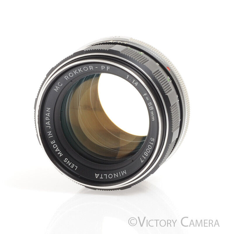 Minolta Rokkor-PF MC 58mm F1.4 Prime Lens -Stiff Focus- - Victory Camera