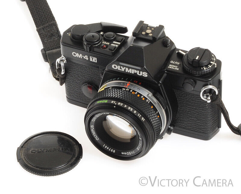 Olympus OM4Ti OM4 Ti Rare Black 35mm Camera w/ 50mm f1.8 Lens Good