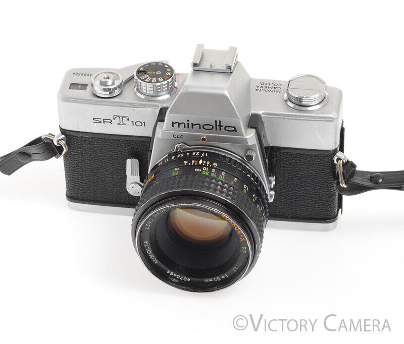 Minolta SRT101 SRT 101 Chrome 35mm Camera with 50mm F1.7 Lens -Clean, New Seals- - Victory Camera