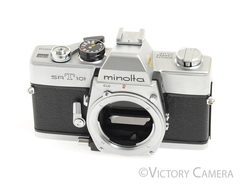 Minolta SRT101 SRT 101 Chrome 35mm Film SLR Camera Body -New Seals- - Victory Camera