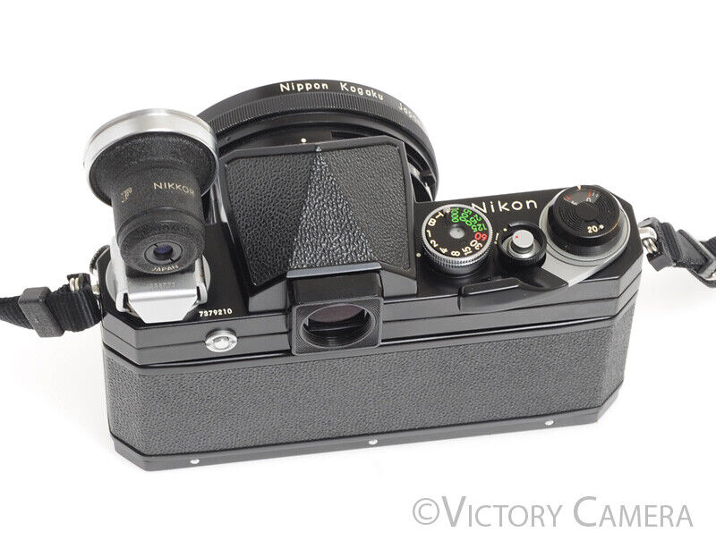 Nikon F Black Body w/ Rare 7.5mm f5.6 Fish Eye Nikkor Lens &amp; Viewfinder -Cool- - Victory Camera