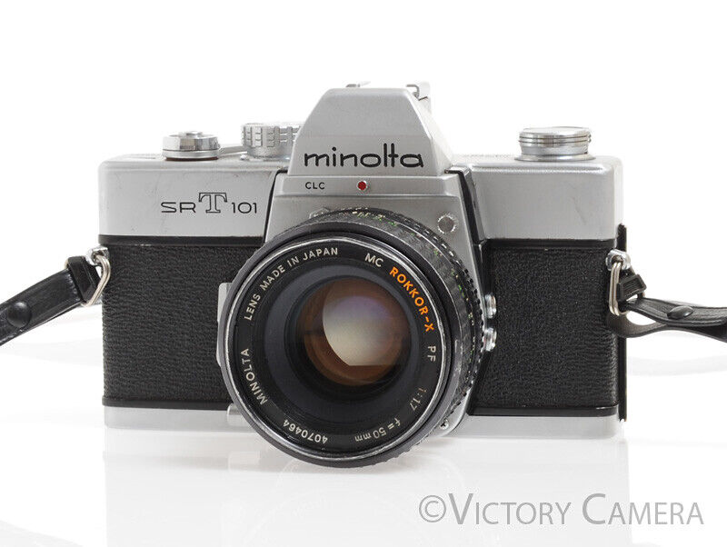 Minolta SRT101 SRT 101 Chrome 35mm Camera with 50mm F1.7 Lens -Clean, New Seals- - Victory Camera