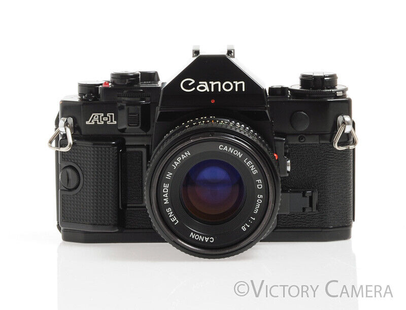 Canon A-1 A1 35mm Black Camera w/ 50mm F1.8 Lens -New Seals, No Squeak