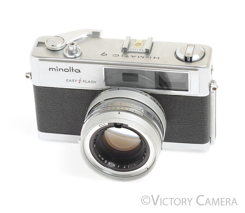 Minolta Hi-Matic 9 Chrome 35mm Rangefinder w/ Rokkor 45mm f1.7 Lens -New Seals-