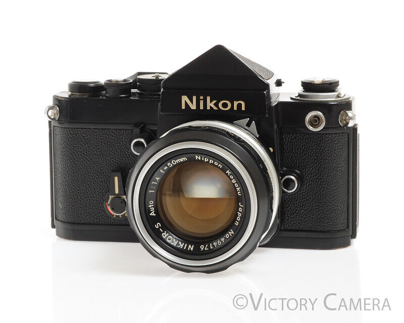 Nikon F2 Black w/ Nikkor-S 50mm f1.4 lens and Eyelevel Finder -Clean, New Seals- - Victory Camera