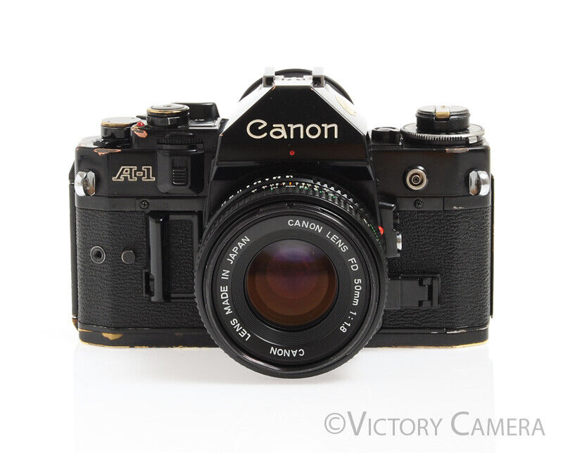 Canon A-1 A1 Black 35mm Film SLR Camera w/ 50mm F1.8 Lens -New Seals, No Squeak-