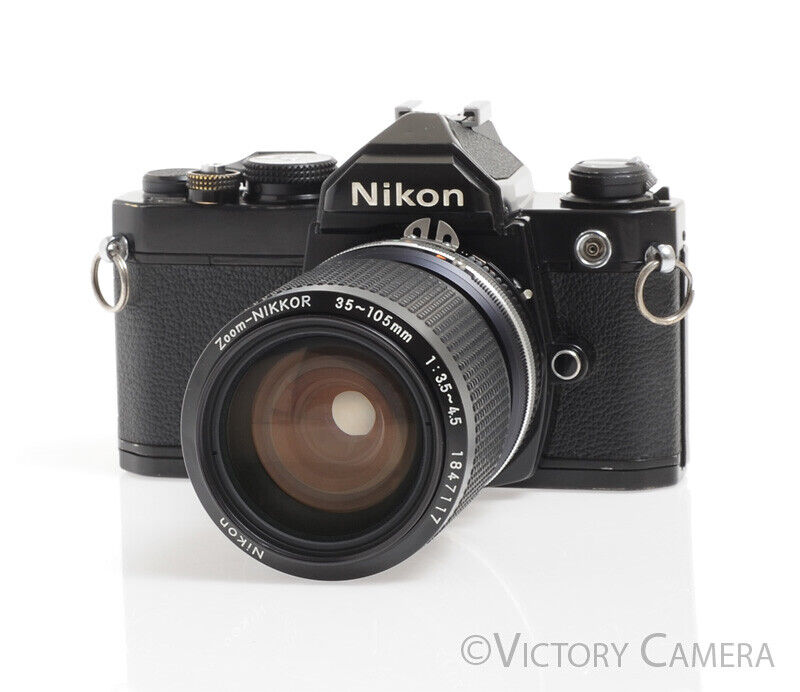 Nikon FM Black 35mm Camera w/ 35-105mm f3.5 Zoom Lens -New Seals- - Victory Camera