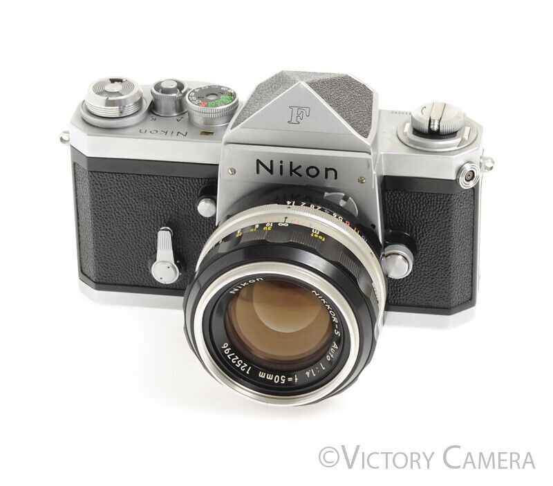 Nikon F Early 1960/61 64xxx w/ 50mm f1.4 Lens, Eye Level Finder -Good Seals- - Victory Camera