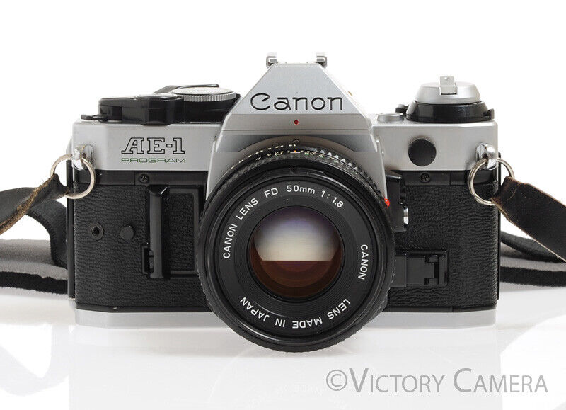 Canon AE-1 Program Chrome 35mm Camera w/ 50mm F1.8 Lens -New Seals No Squeak-