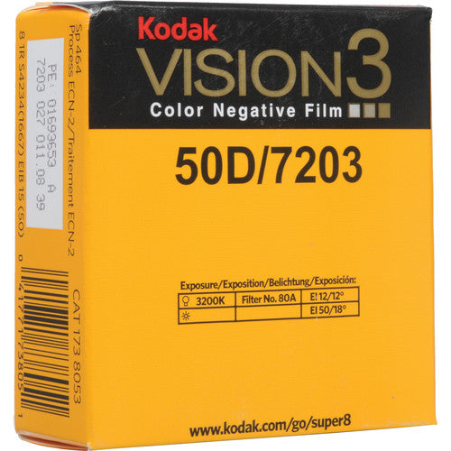 Kodak VISION3 50D Color Negative Film #7203 (Super 8, Super 8mm, 50' Roll) - Victory Camera