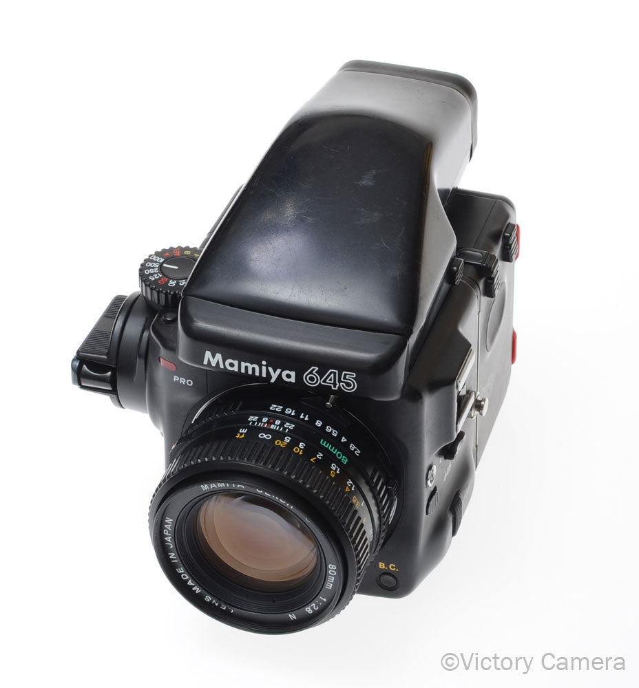 Mamiya 645 Pro Camera Eyelevel Prism 80mm f2.8 N Lens 120 Back [EXC] - Victory Camera