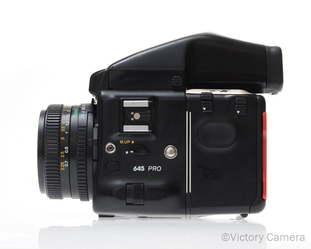 Mamiya 645 Pro Camera Eyelevel Prism 80mm f2.8 N Lens 120 Back [EXC] - Victory Camera