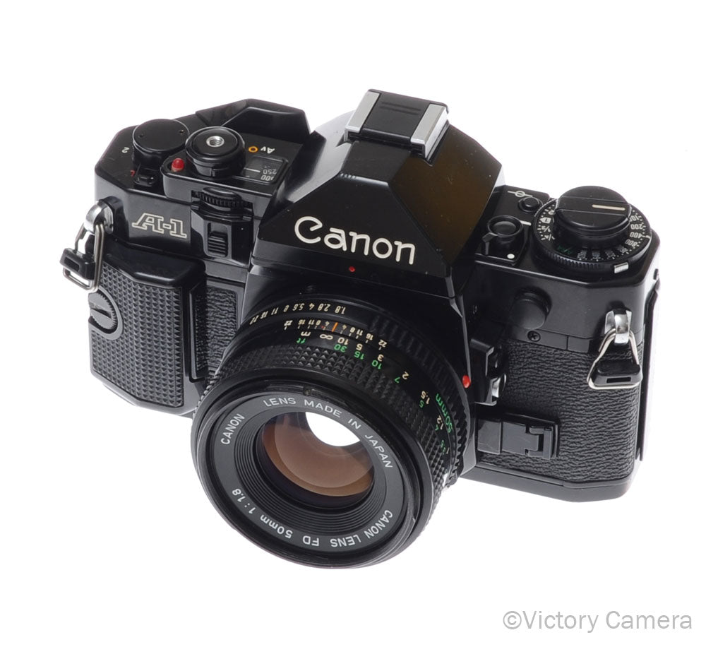 Canon A-1 A1 Black 35mm Film SLR Camera w/ 50mm f1.8 Lens [EXC] - Victory Camera