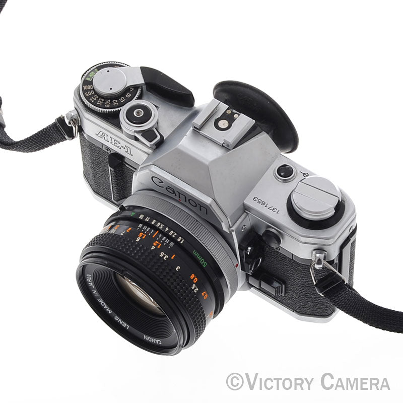 Canon AE-1 35mm Chrome Film Camera with 50mm f1.8 Lens -New Seals- [EXC]