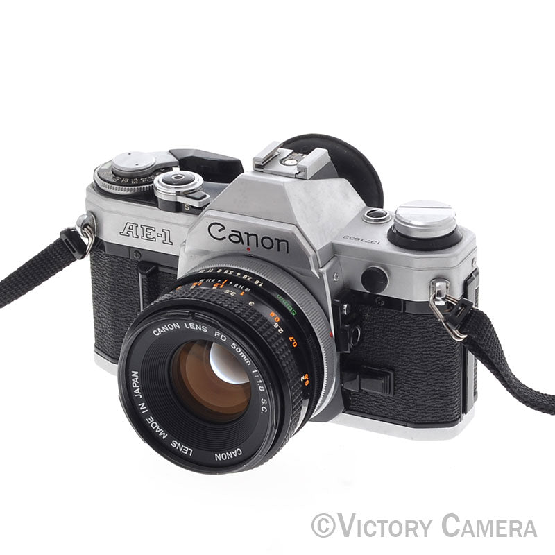 Canon AE-1 35mm Chrome Film Camera with 50mm f1.8 Lens -New Seals- [EXC] - Victory Camera