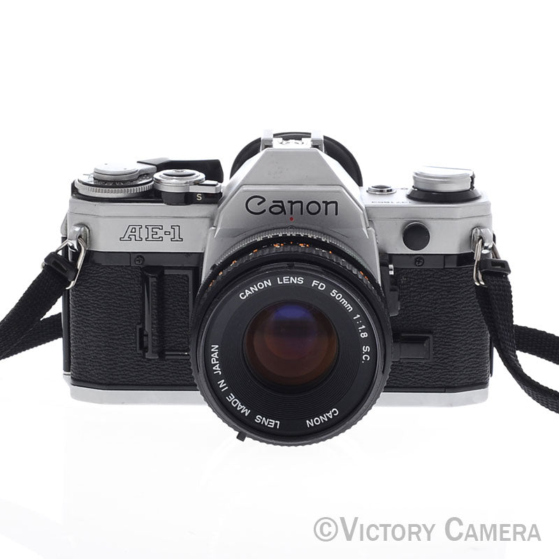 Canon AE-1 35mm Chrome Film Camera with 50mm f1.8 Lens -New Seals- [EXC]