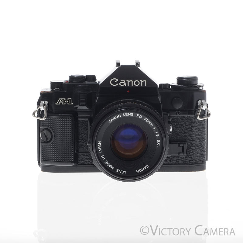 Canon A-1 A1 Black 35mm Film SLR Camera w/ 50mm f1.8 Lens -CLA'd- [EXC] - Victory Camera