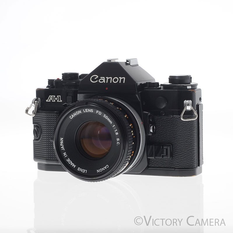 Canon A-1 A1 Black 35mm Film SLR Camera w/ 50mm f1.8 Lens -CLA'd- [EXC] - Victory Camera