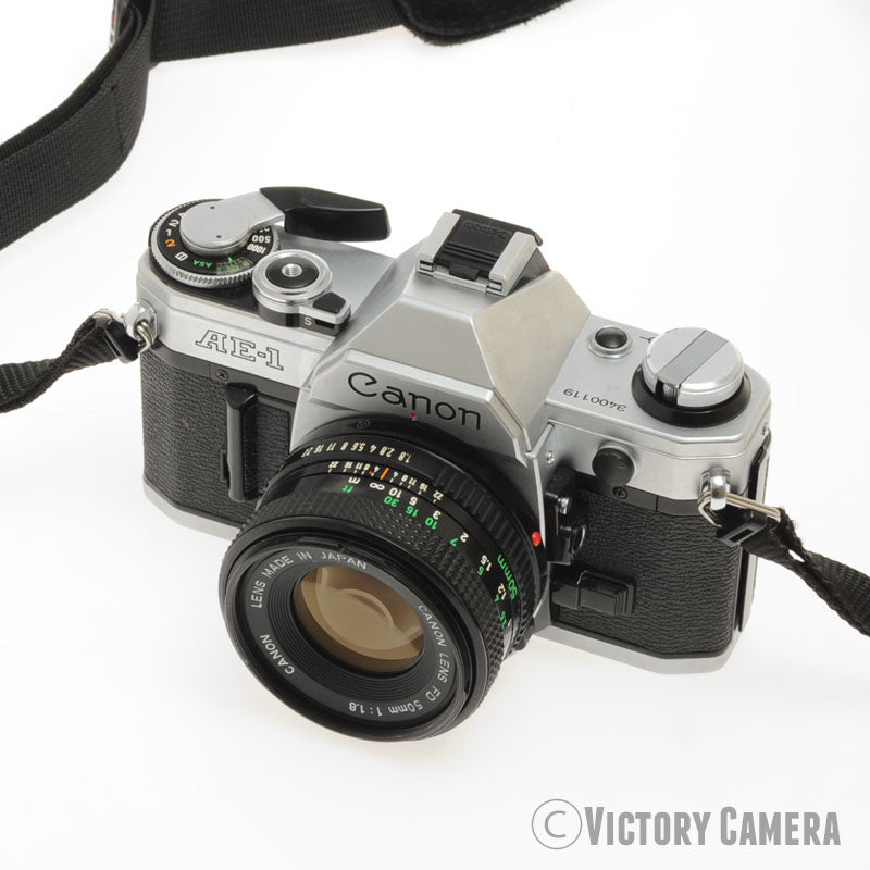 Canon AE-1 35mm Chrome Camera w/ 50mm f1.8 Prime Lens [EXC] - Victory Camera
