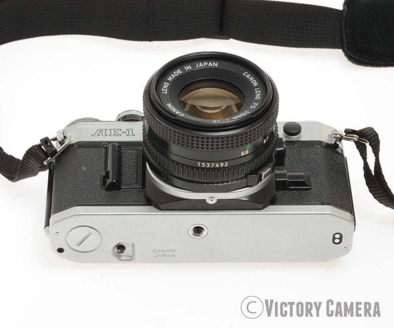 Canon AE-1 35mm Chrome Camera w/ 50mm f1.8 Prime Lens [EXC] - Victory Camera