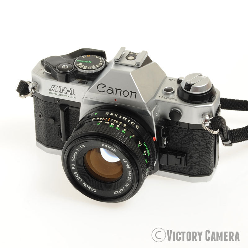 Canon AE-1 Program Chrome 35mm Film SLR Camera 50mm f1.8 Lens  [EXC+] - Victory Camera