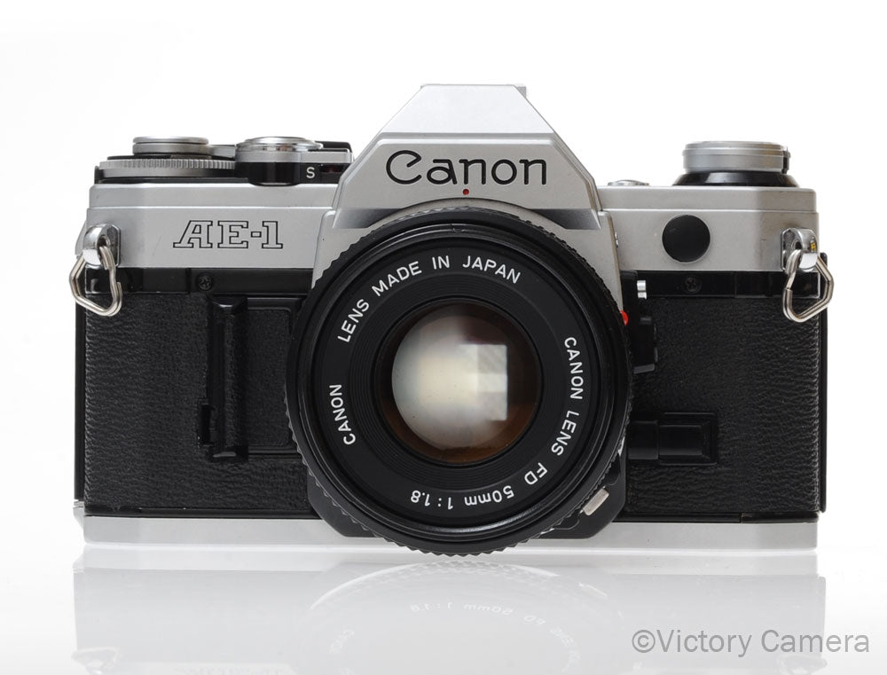 Canon AE-1 35mm Chrome Camera w/ 50mm f1.8 Prime Lens -CLA'd- [EXC+] - Victory Camera