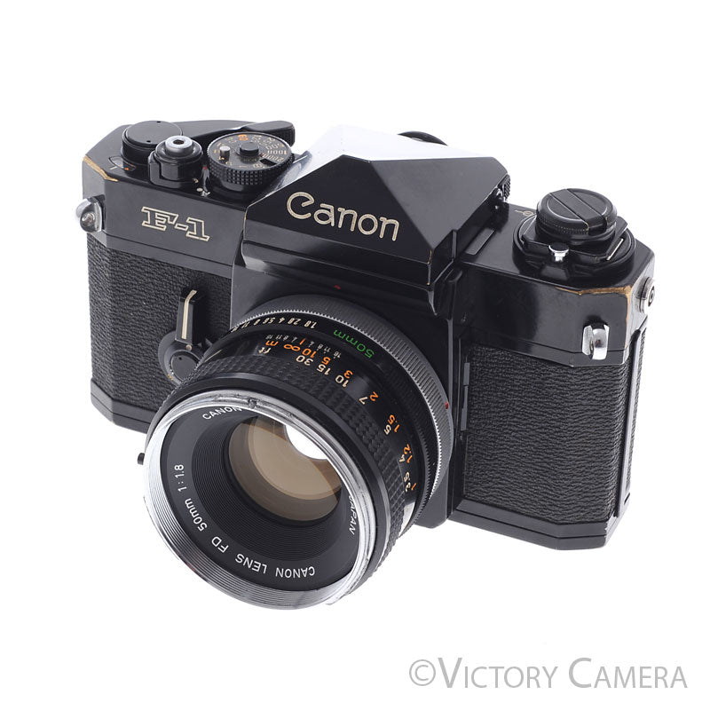 Canon F1 F-1 Black 35mm Camera Body w/ 50mm f1.8 Lens  [EXC-] - Victory Camera