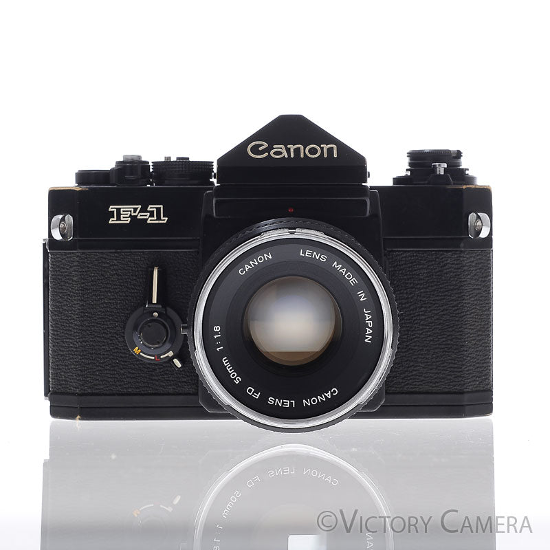 Canon F1 F-1 Black 35mm Camera Body w/ 50mm f1.8 Lens  [EXC-] - Victory Camera