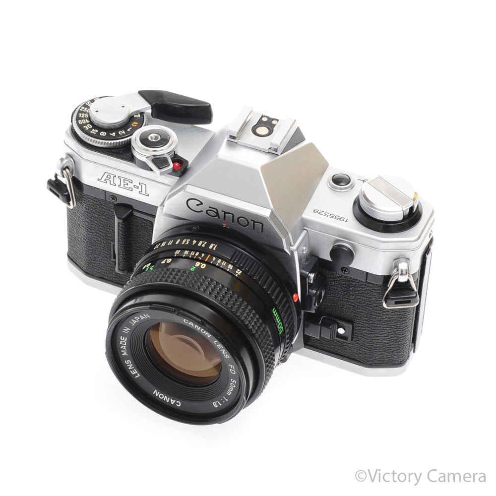 Canon AE-1 35mm Chrome Camera w/ 50mm f1.8 Prime Lens [EXC+] - Victory Camera