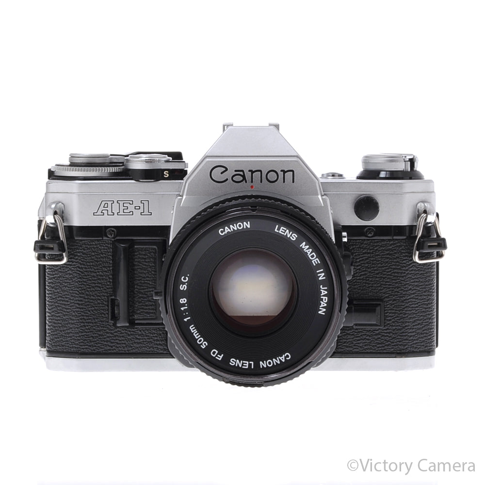 Canon AE-1 35mm Chrome Camera w/ 50mm f1.8 Prime Lens [EXC] - Victory Camera