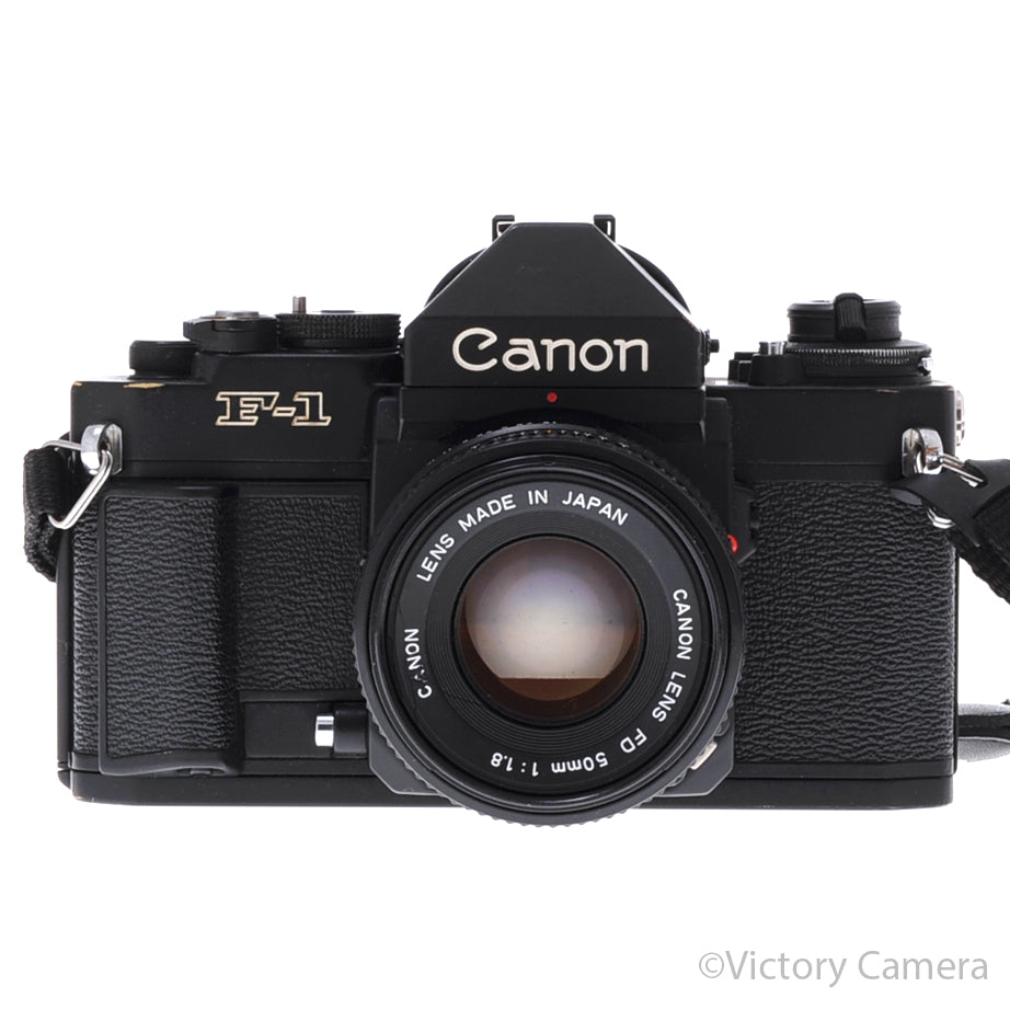 Canon F1 New F-1 Black 35mm Camera Body w/ 50mm f1.8 Lens [EXC] - Victory Camera