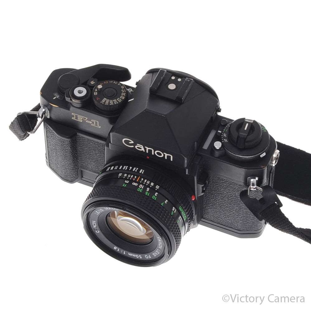 Canon F1 New F-1 Black 35mm Camera Body w/ 50mm f1.8 Lens [EXC] - Victory Camera