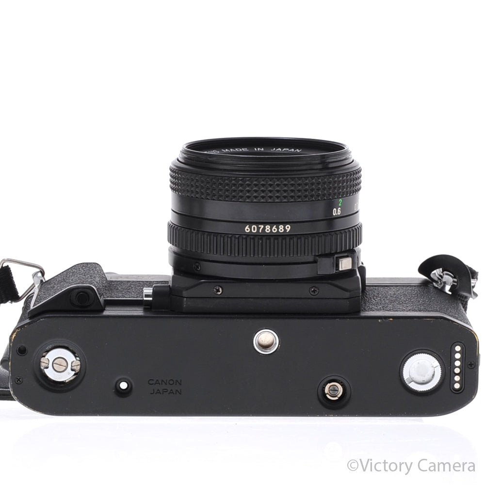 Canon F1 New F-1 Black 35mm Camera Body w/ 50mm f1.8 Lens [EXC] - Victory Camera