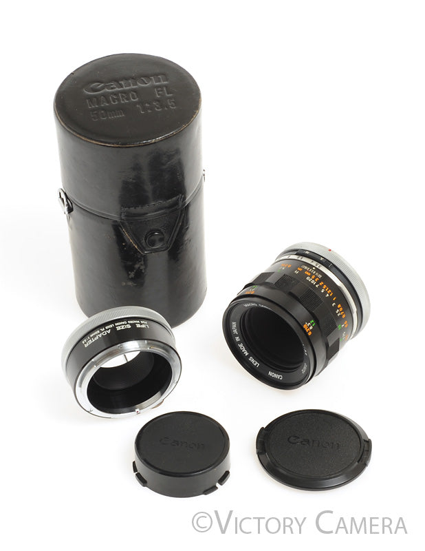 Canon FL 50mm f3.5 Macro Prime Lens w/ Life Size Adapter 1:1 Extension [EX+] - Victory Camera