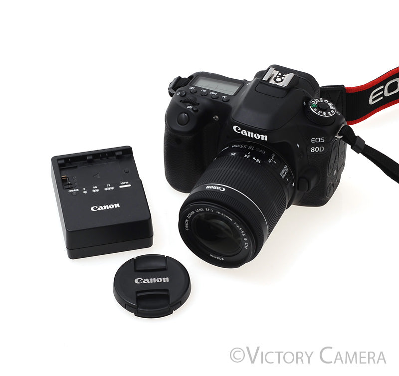 Canon EOS 80D 24.2MP DSLR Camera Body w/ 18-55mm f3.5-5.6 Lens [EXC+] - Victory Camera