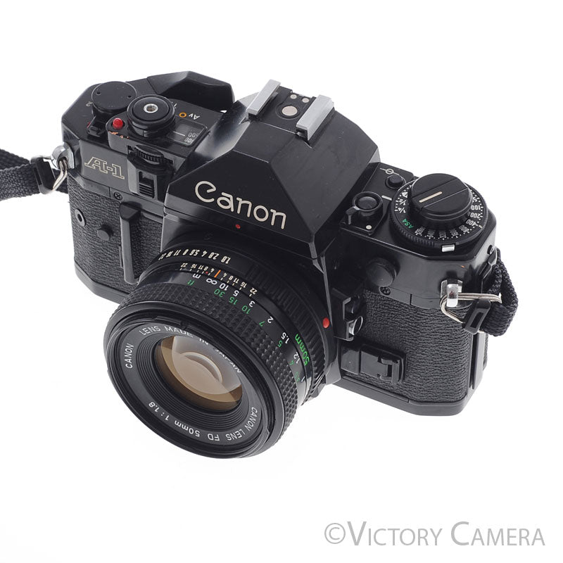 Canon A-1 A1 Black 35mm Film SLR Camera w/ 50mm f1.8 Lens  [EXC] - Victory Camera