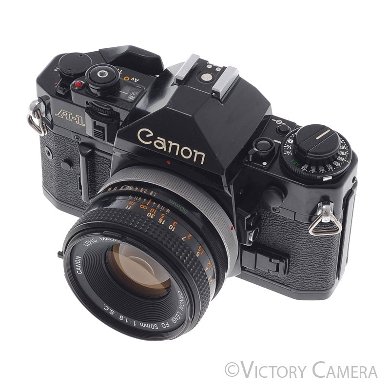 Canon AV-1 35mm Chrome Film Camera w/ 50mm f1.8 Lens -New Seals- [EXC]